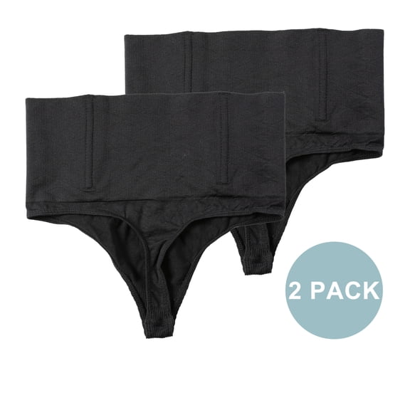 QRIC 2 Pack Tummy Control Thong Shapewear for Women Seamless Shaping Panties Body Shaper Underwear (S-3XL)