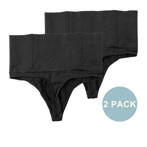 QRIC 2 Pack Tummy Control Thong Shapewear for Women Seamless Shaping Panties Body Shaper Underwear (S-3XL)