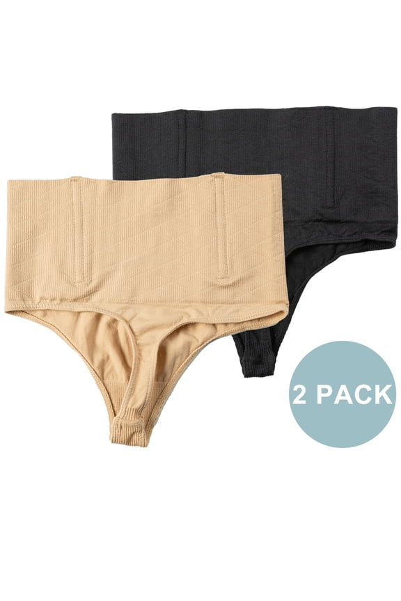 2 Pack Tummy Control Thong Shapewear for Women Seamless Shaping Panties Body Shaper Underwear (S-3XL)