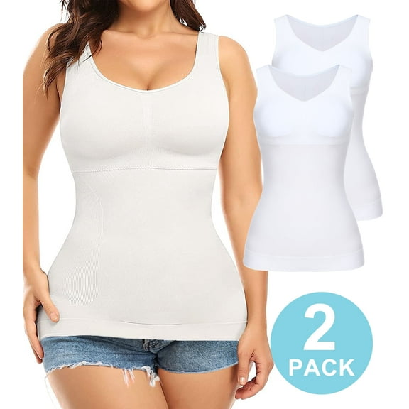 QRIC 2-Pack Women Cami Shapewear with Built in Bra Tummy Control Tank Top Undershirts Body Shaper