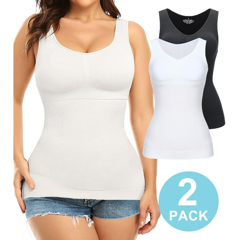 QRIC 2-Pack Women Cami Shapewear with Built in Bra Tummy Control Tank Top  Underskirts Body Shaper 