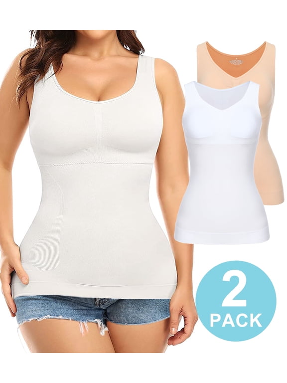 2-Pack Women Firm Control Shapewear Tank Top Layering Slimming Comfort Camisole