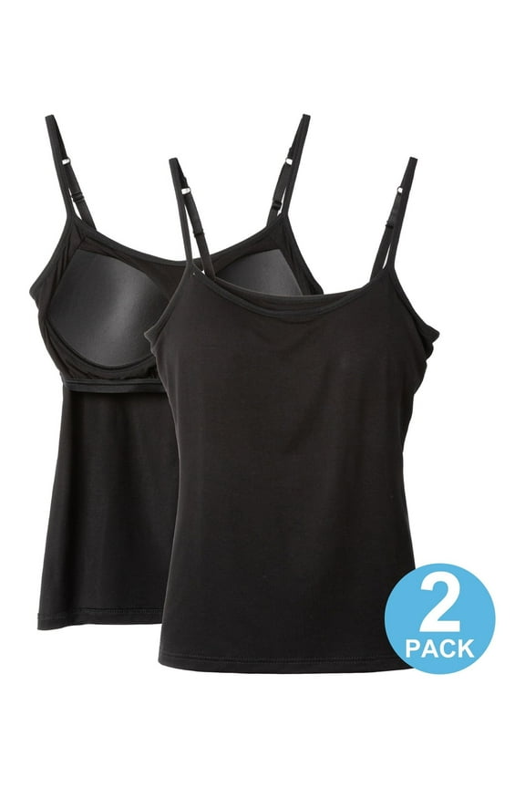 2 Pack Women Padded Built-in Shelf Bra Camisole Summer Tank Top for Women Adjustable Straps (S-3XL)