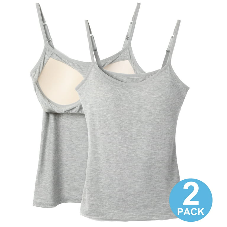 2 Pack Women's Solid Camisoles Stretch Tank Tops with Shelf Bra Adjustable  Strap Cami with Built in Padded Bra 