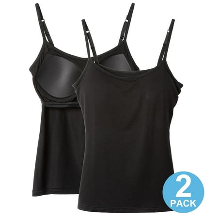QRIC 2 Pack Women Padded Built-in Shelf Bra Camisole Summer Tank Top for Women Adjustable Straps (S-3XL)
