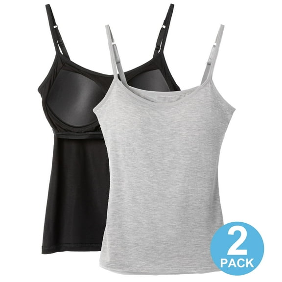 QRIC 2 Pack Women Padded Built-in Shelf Bra Camisole Summer Tank Top for Women Adjustable Straps (S-3XL)