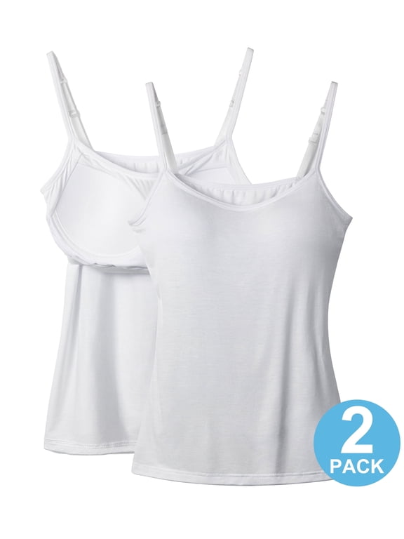 2 Pack Women Padded Built-in Shelf Bra Camisole Summer Tank Top for Women Adjustable Straps (S-3XL)