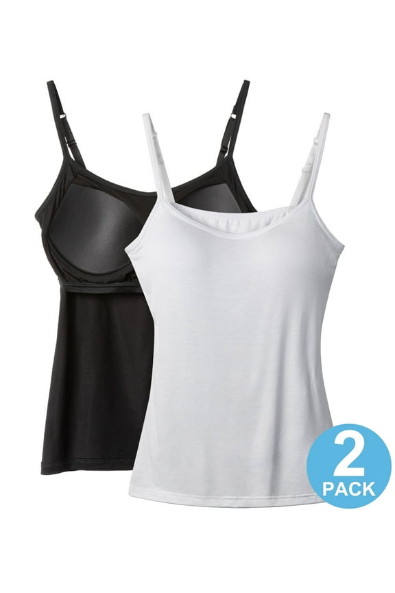 2 Pack Women Padded Built-in Shelf Bra Camisole Summer Tank Top for Women Adjustable Straps (S-3XL)