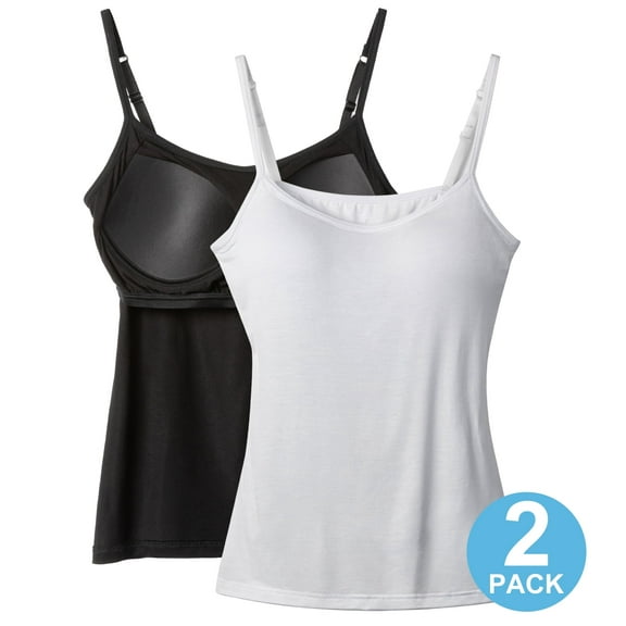 QRIC 2 Pack Women Padded Built-in Shelf Bra Camisole Summer Tank Top for Women Adjustable Straps (S-3XL)