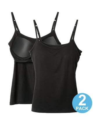 Women's Cotton V Neck Basic Camisoles with Shelf Bra Tank Tops, 2-Pack 