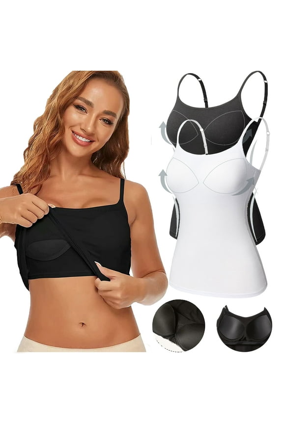 2 Pack Women Padded Built-in Shelf Bra Camisole Summer Tank Top for Women Adjustable Straps (S-3XL)