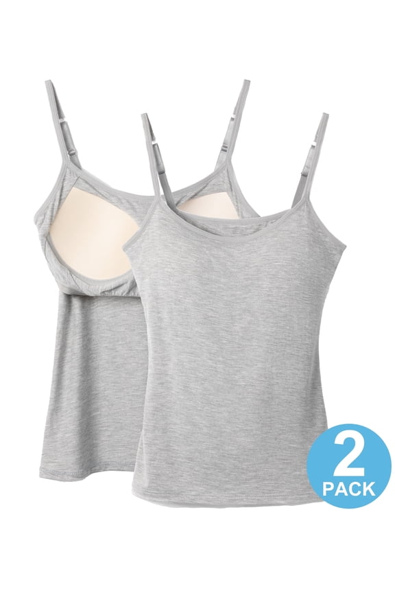 2 Pack Women Padded Built-in Shelf Bra Camisole Summer Tank Top for Women Adjustable Straps (S-3XL)