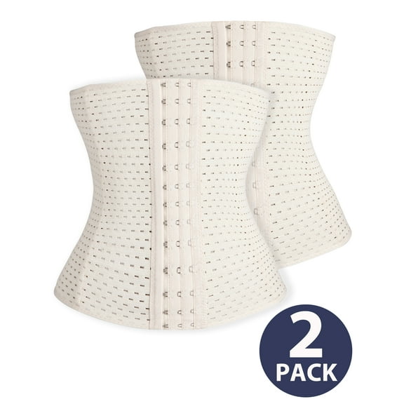 QRIC 2 Pack: Women's Waist Trainer Corset for Weight Loss Steel Bone Tummy Control Cincher Body Shaper With Adjustable Hook
