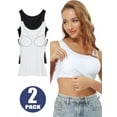 thumbnail image 1 of Qric 2 Pieces Women's Basic Wide Strap Tank Top Round Neck Cami With Built-in Shelf Bra, 1 of 7