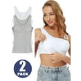 thumbnail image 1 of Qric 2 Pieces Women's Basic Wide Strap Tank Top Round Neck Cami With Built-in Shelf Bra, 1 of 7