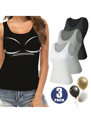 Women's Cami with Built-in Bra Adjustable Strap, 3 Pack Summer
