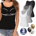 thumbnail image 1 of Qric 3 Pieces Women's Basic Wide Strap Tank Top Round Neck Summer Cami With Built-in Shelf Bra (S-2XL), 1 of 7