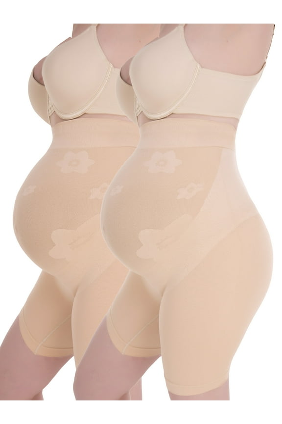 Baby Bump Full-Panel Maternity Shapewear, High Waisted Mid-Thigh Pregnancy Underwear Prevent Chaffing Soft Adominal Support