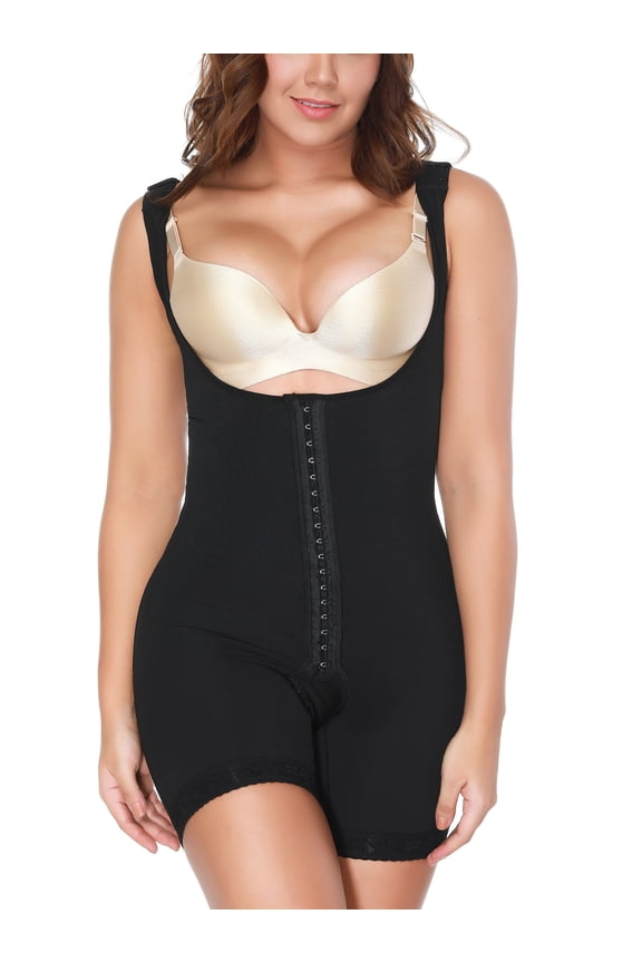 Bodysuit Slimming Shapewear for Women Tummy Control Thigh Slimmer Open Bust Body Shaper Black L