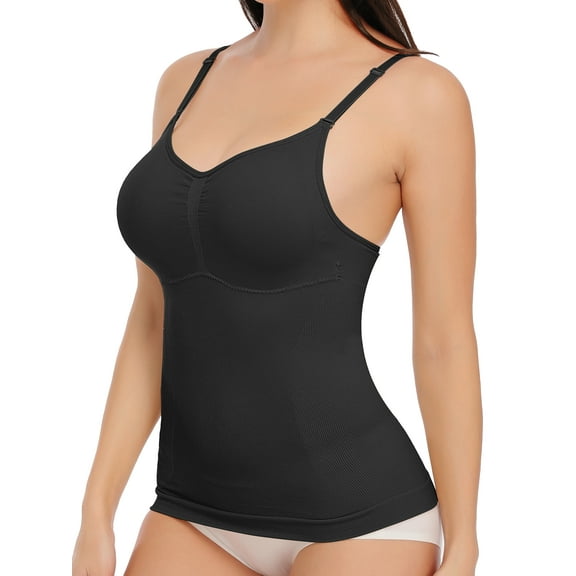 QRIC Compression Cami Shirts for Women Tummy Control Shaper Tank Top with Built in Removable Padded Bra Shapewear