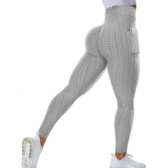 QRIC Hi-Waist Tummy Control Leggings Textured Scrunch Butt Yoga Pants With Pockets Gym, Running, Workout Leggings