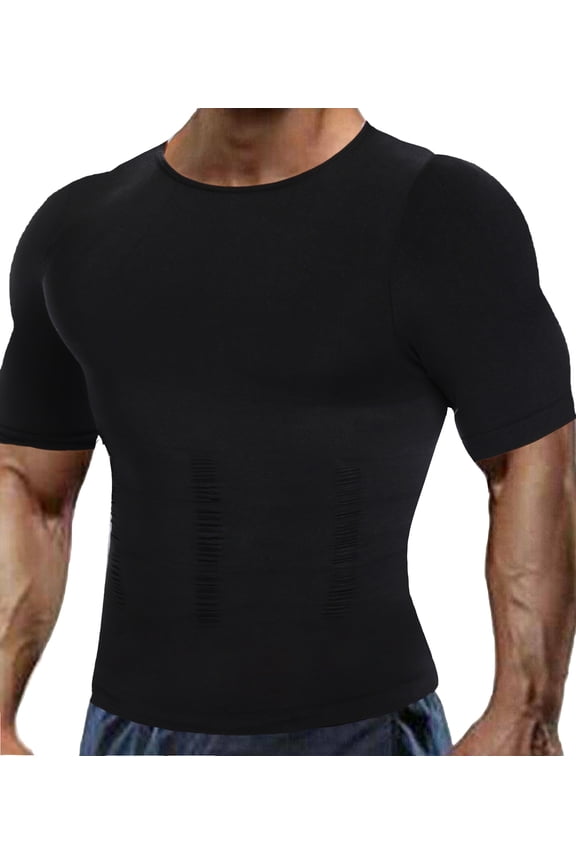 Men's Compression Shirt Black Undershirt Slimming Tank Top Workout Vest Abs Abdomen Slim Body Shaper (M-3XL)
