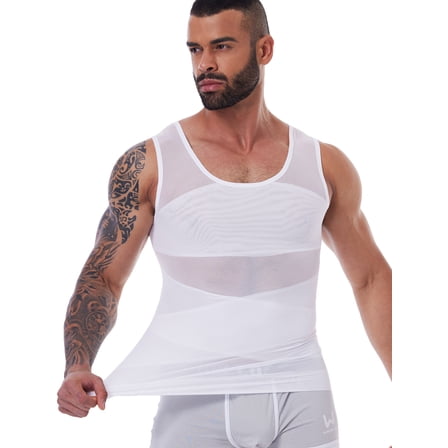 QRIC Men's Compression Shirt Body Shaper Slimming Workou Vest Tight Tummy Underwear Tank Top