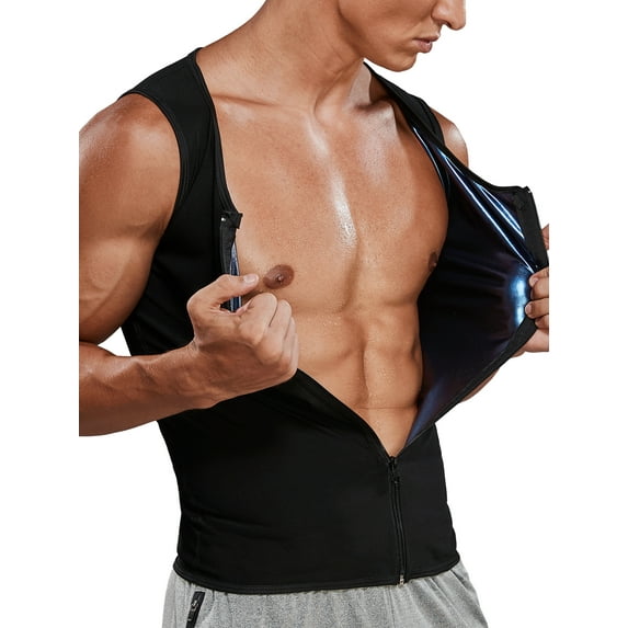 QRIC Men's Heat Trapping Zipper Sweat Enhancing Vest Sauna Waist Trainer Tank Top Workout Weight Loss