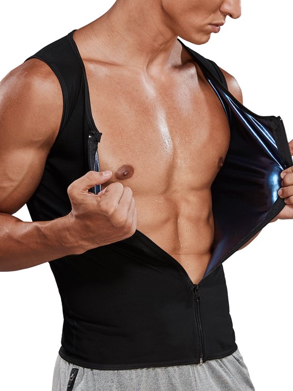 Men's Heat Trapping Zipper Sweat Enhancing Vest Sauna Waist Trainer Tank Top Workout Weight Loss