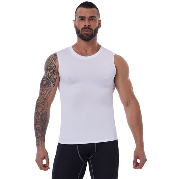 QRIC Men's Muscle Sleeveless Workout Tank Tops Athletic Gym Bodybuilding Training Compression Shirt