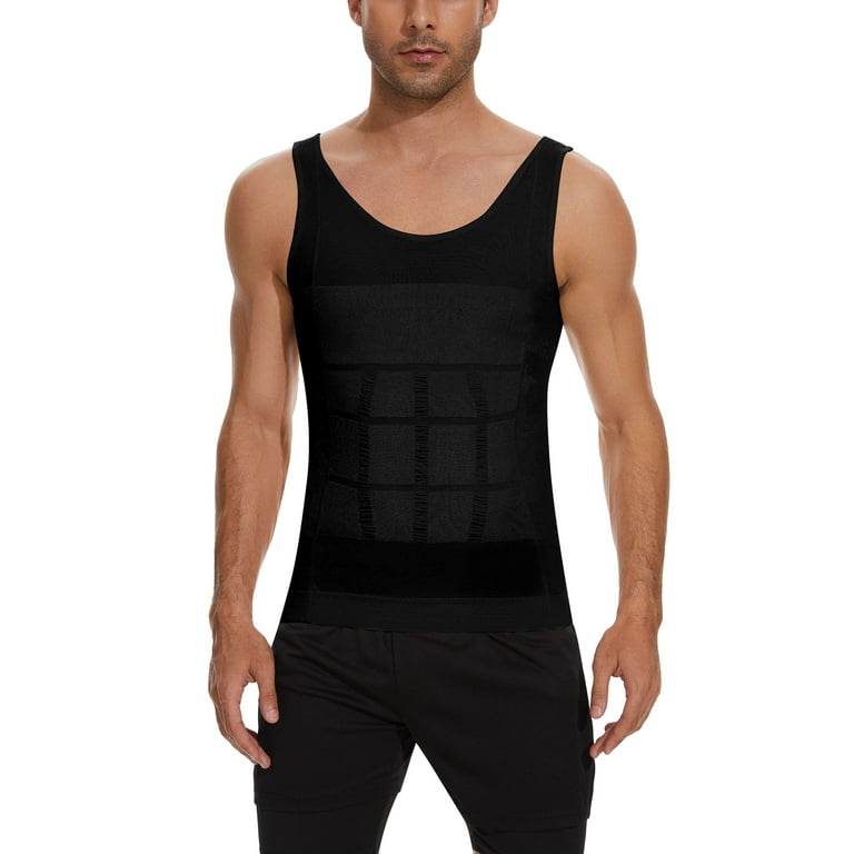 QRIC Mens Compression Shirts Shapewear Slimming Body Shaper Tank Top Vest  Belly Control Undershirt Black XL