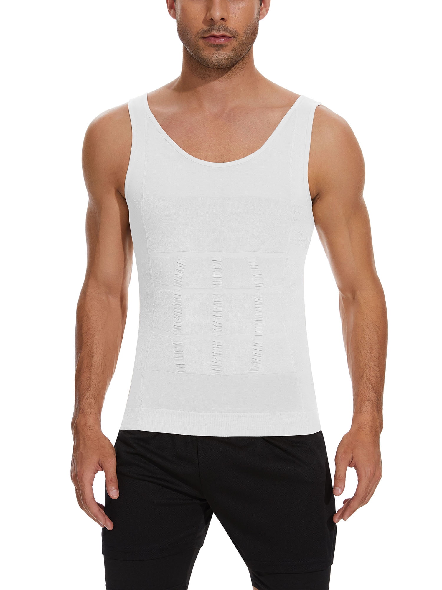 QRIC 2 Pack Mens Compression Shirts Shapewear Tank Top Slimming Body Shaper  Vest Shirts Abs Slim Gym