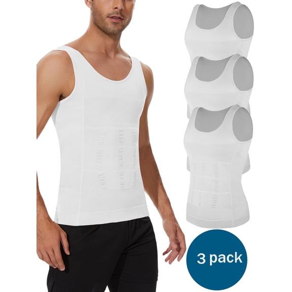 QRIC Mens Slimming Vest Compression Shirts Belly Control Body Shaper Abs Abdomen Vest Undershirts 3 of Pack