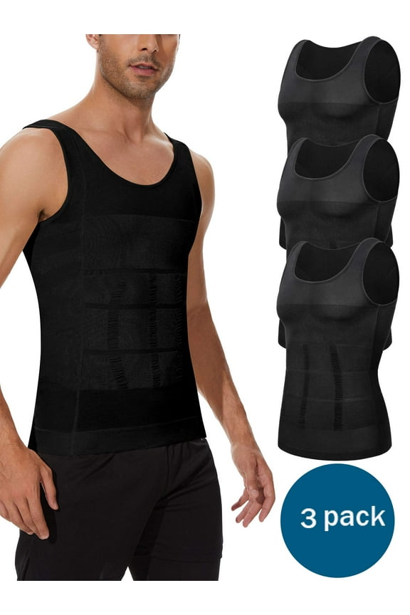 Mens Slimming Vest Compression Shirts Belly Control Body Shaper Abs Abdomen Vest Undershirts 3 of Pack