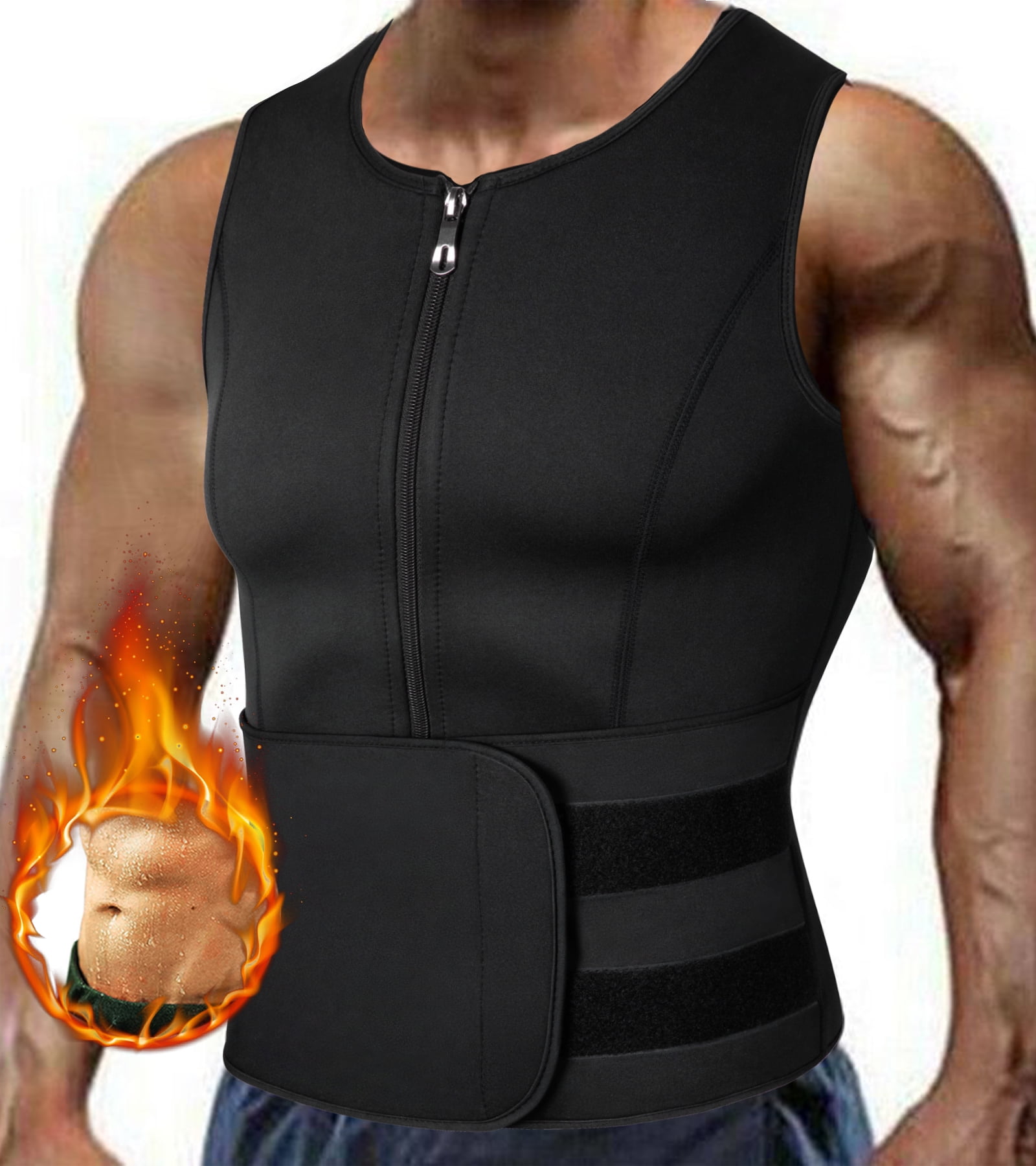 Cimkiz Mens Sweat Sauna Vest for Waist Trainer Zipper Neoprene Tank Top,  Adjustable Sauna Workout Zipper Suit Black X-Large