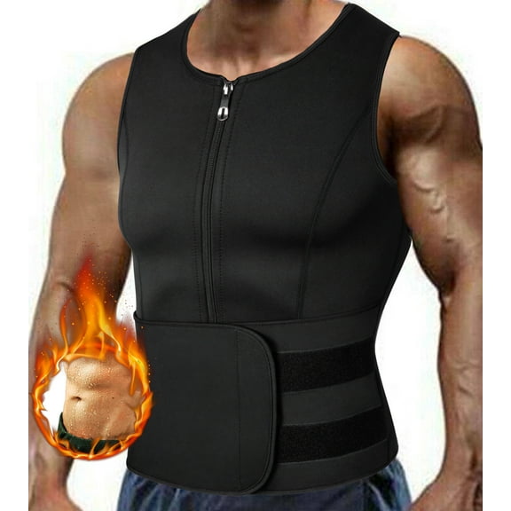 QRIC Mens Sweat Sauna Vest for Waist Trainer Zipper Neoprene Tank Top Body Shaper Adjustable Workout Sauna Suit
