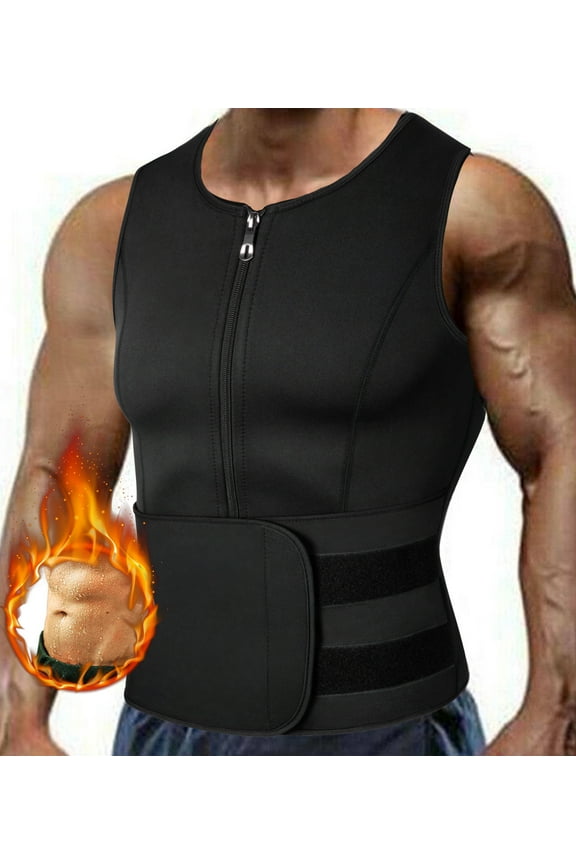 Mens Sweat Sauna Vest for Waist Trainer Zipper Neoprene Tank Top Body Shaper Adjustable Workout Sauna Suit