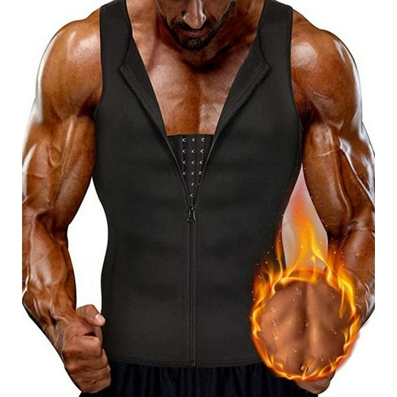 QRIC Mens Waist Trainer Vest Weight Loss Neoprene Corset Sauna Suit Compression Sweat Body Shaper Slimming Sauna Tank Top for Gym, Running, Sports, Workout