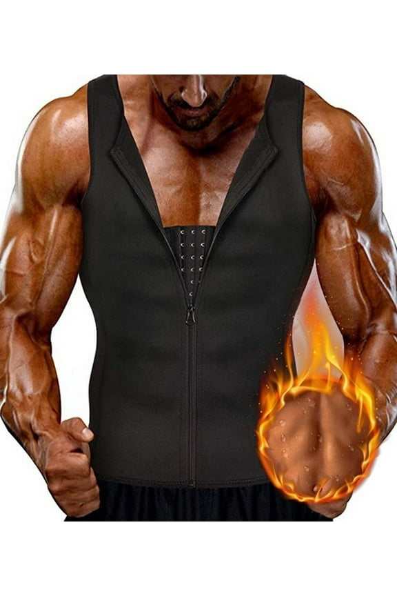 Mens Waist Trainer Vest Weight Loss Neoprene Corset Sauna Suit Compression Sweat Body Shaper Slimming Sauna Tank Top for Gym, Running, Sports, Workout