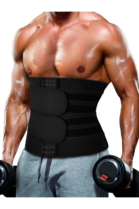 Mens Workout Waist Trainer Neoprene Corset Sauna Sweat Trimmer Cincher Slimming Belly Shapewear with Double Straps