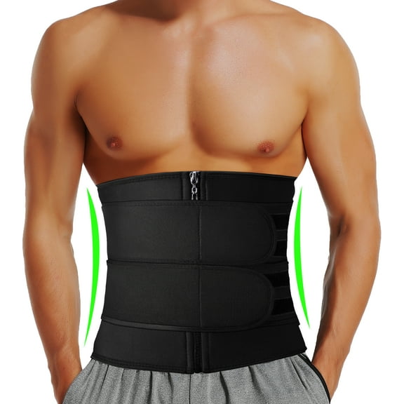 QRIC Mens Workout Waist Trainer Shapewear Neoprene Corset Sauna Sweat Trimmer Cincher Slimming Double Straps Belt