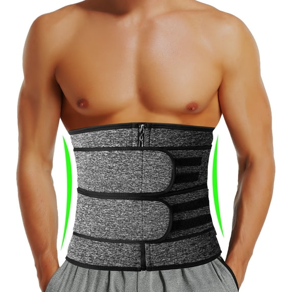 QRIC Mens Workout Waist Trainer Shapewear Neoprene Corset Sauna Sweat Trimmer Cincher Slimming Double Straps Belt