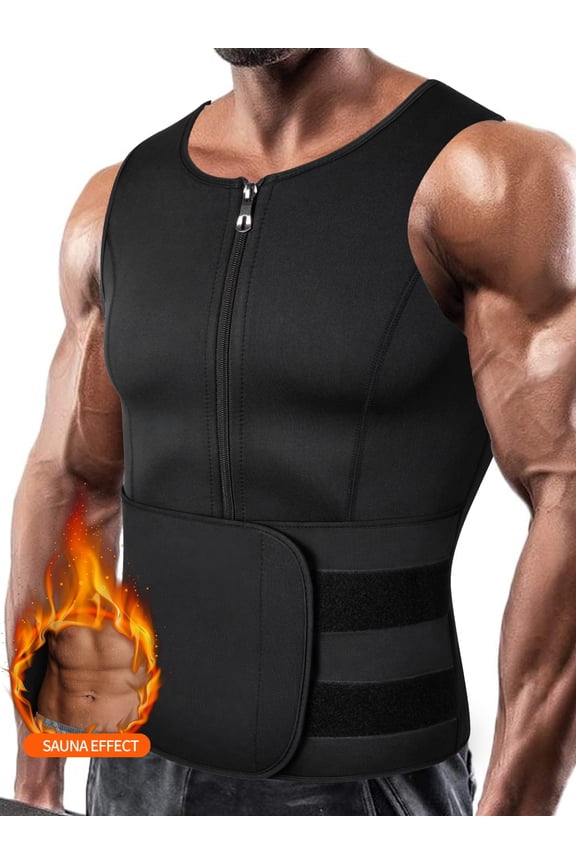 Neoprene Sauna Suit Corset for Men Waist Trainer Shapewear Vest Zipper Body Shaper with Adjustable Workout Trimmer