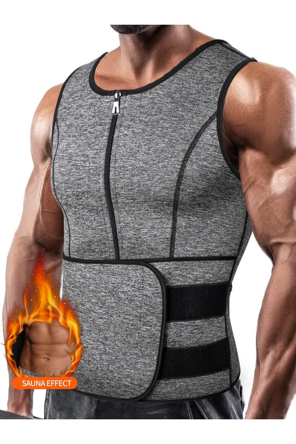 Neoprene Sauna Suit Corset for Men Waist Trainer Shapewear Vest Zipper Body Shaper with Adjustable Workout Trimmer