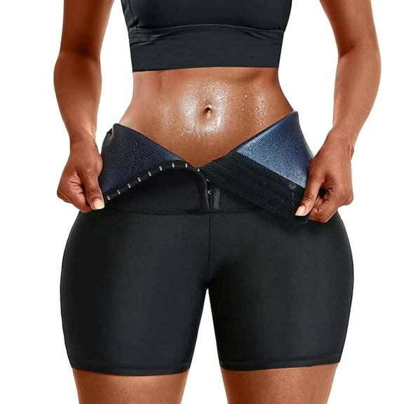 QRIC Sauna Shorts for Women High Waisted Sweating Capris Shorts Polymer Stretch Activewear Tummy Control Body Shaper Running Yoga Shorts Hook & Eye Closure (S-2XL)