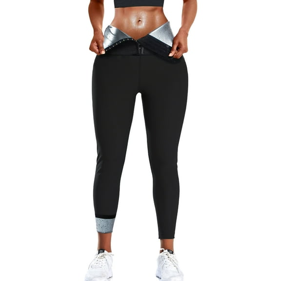 QRIC Sauna Sweat Pants for Women High Waisted Compression Slimming Weight Loss Hot Thermo Leggings Workout Active Wear Body Shaper Sauna Suit