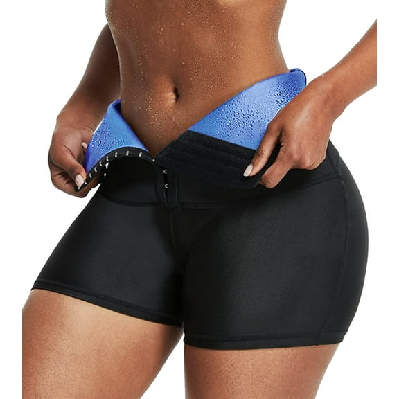QRIC Sauna Sweat Shorts for Women, Sauna Waist Trainer Compression Shorts for Women Workout High Waist Shaper Suits for Summer Blue 2XL
