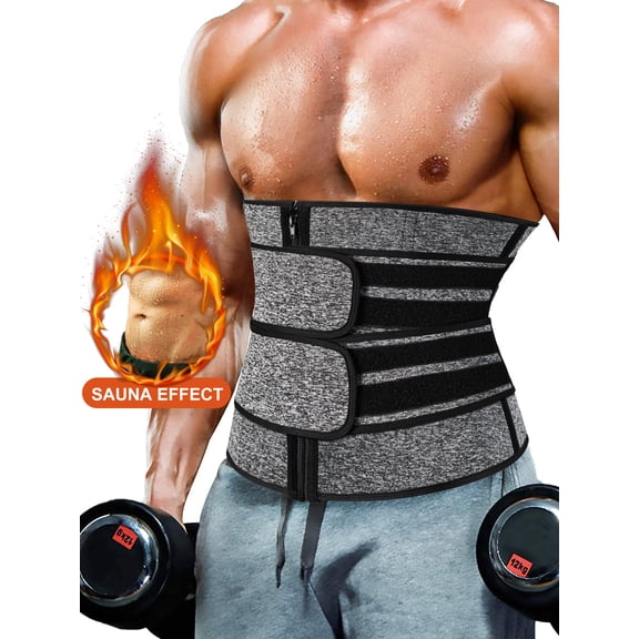 QRIC Sauna Waist Trainer for Men Long Torso Plus Size Sweat Belts Zipper Bones Workout Trimmer Neoprene Waist Cincher Body Shaper