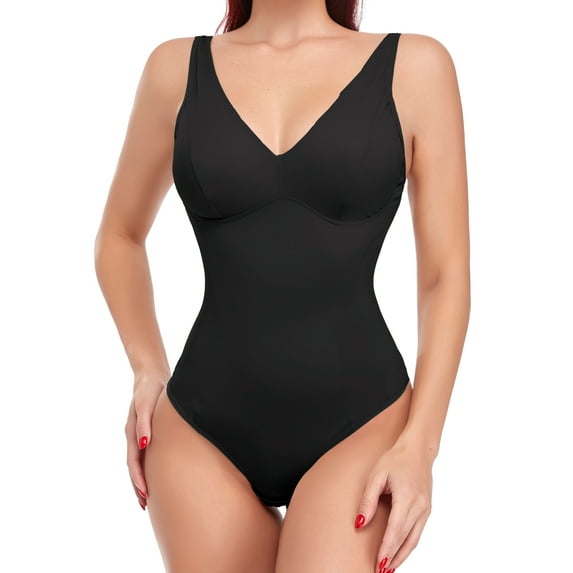 QRIC Shapewear Bodysuit Thong for Women Tummy Control Bodysuit Tops Body Shaper with Built In Bra