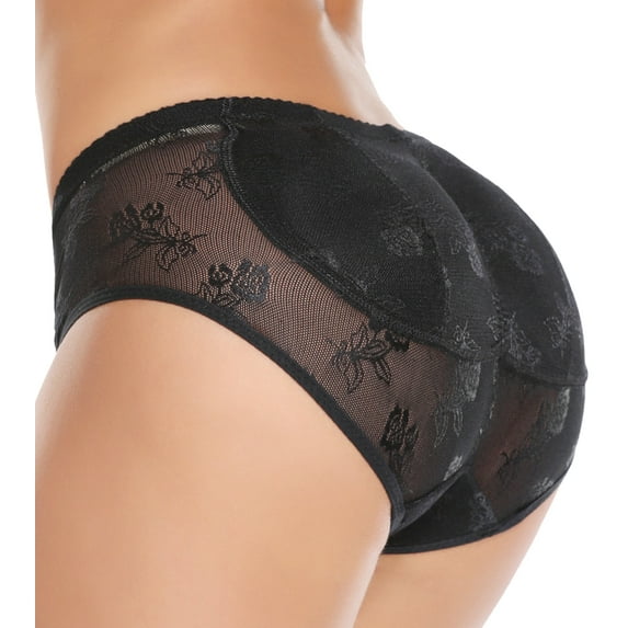 QRIC Women Butt Lifter Padded Panties Hip Enhancer Lace Briefs Body Shaper Underwear with Removable Pads Black M